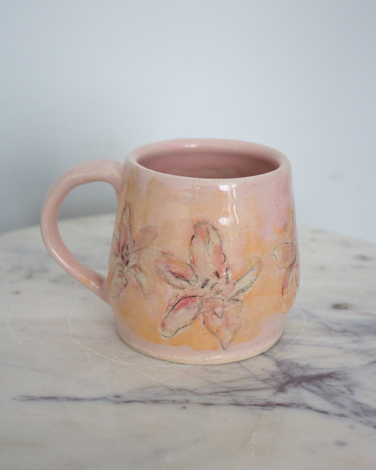 Baby Pink and Orange Handpainted Mug No. 9