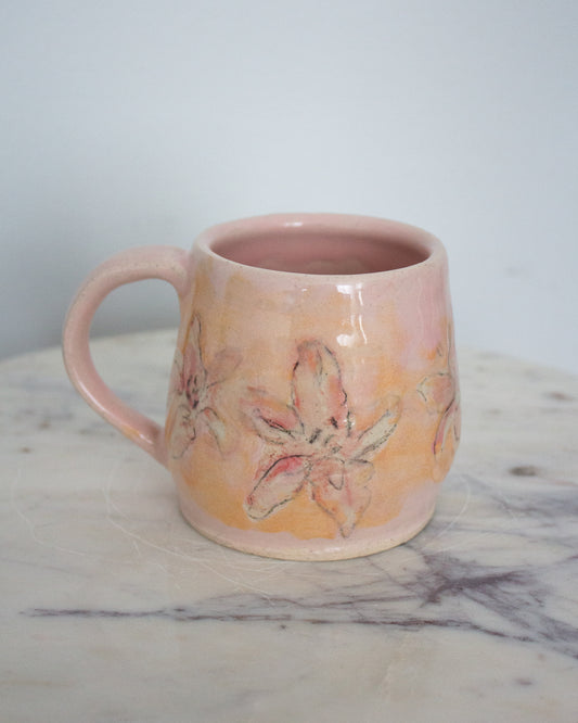 Baby Pink and Orange Handpainted Mug No. 9
