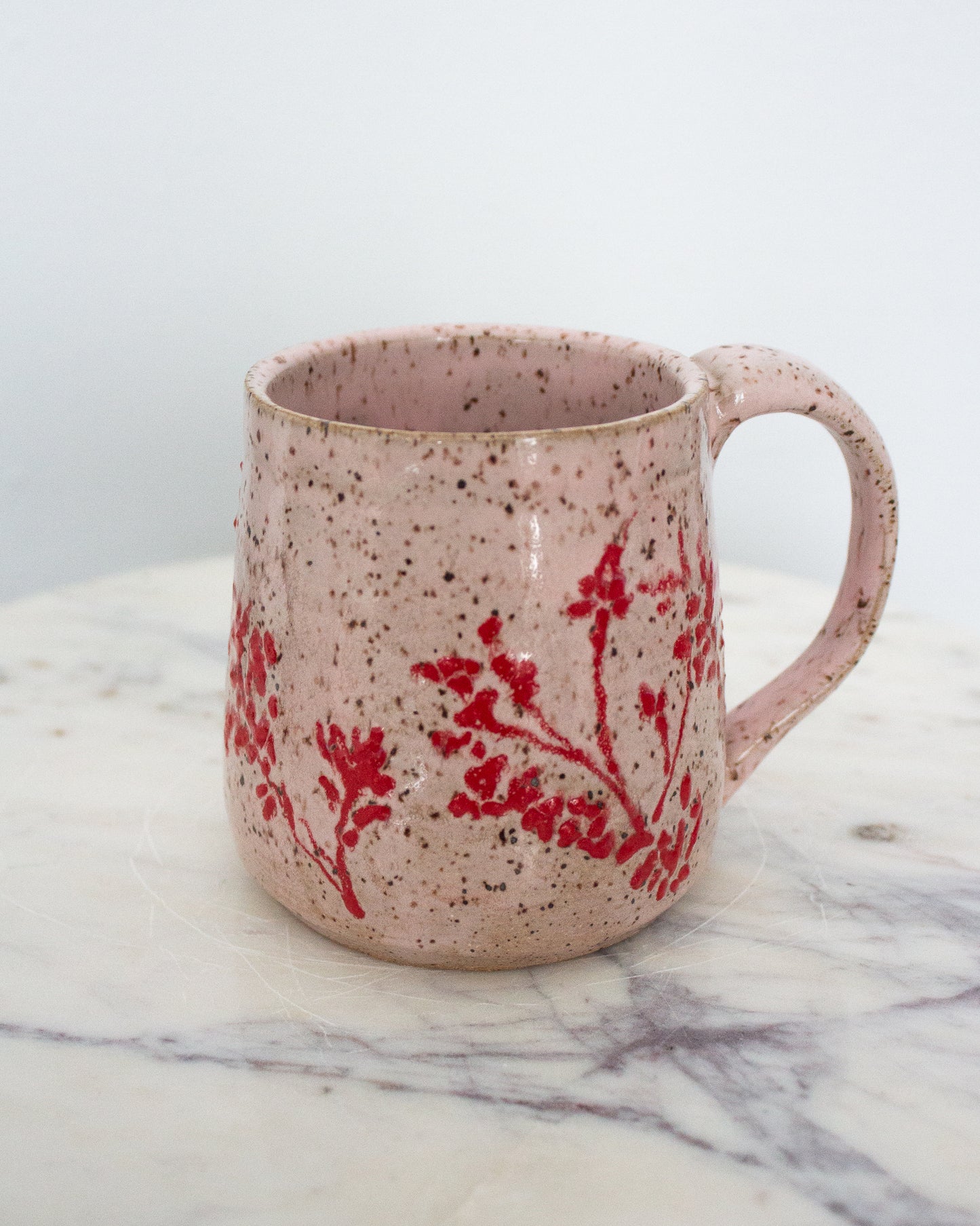 Hand Drawn Pink Floral Branch Mug No. 10