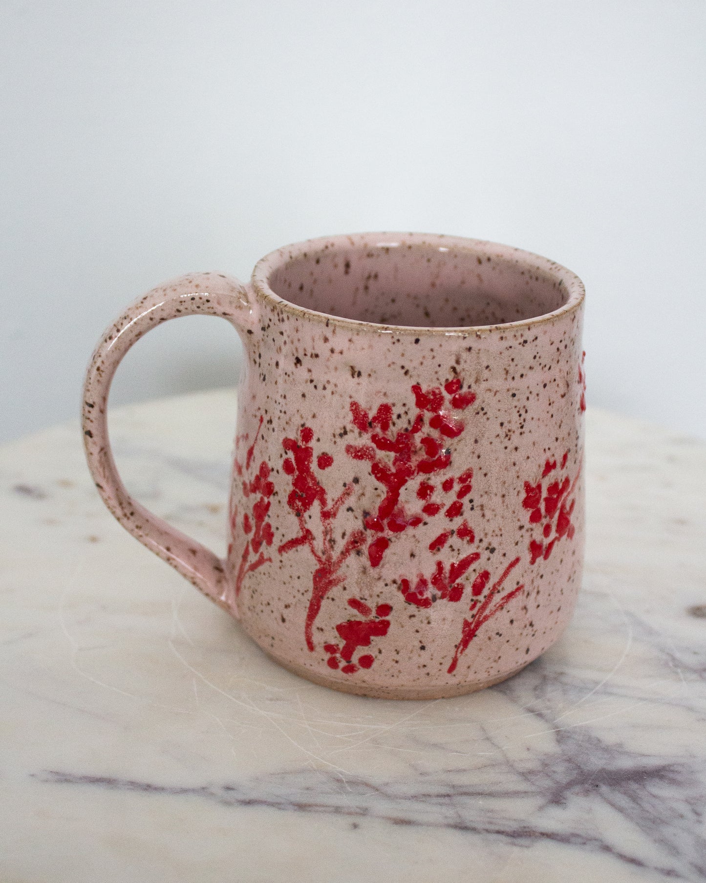 Hand Drawn Pink Floral Branch Mug No. 10
