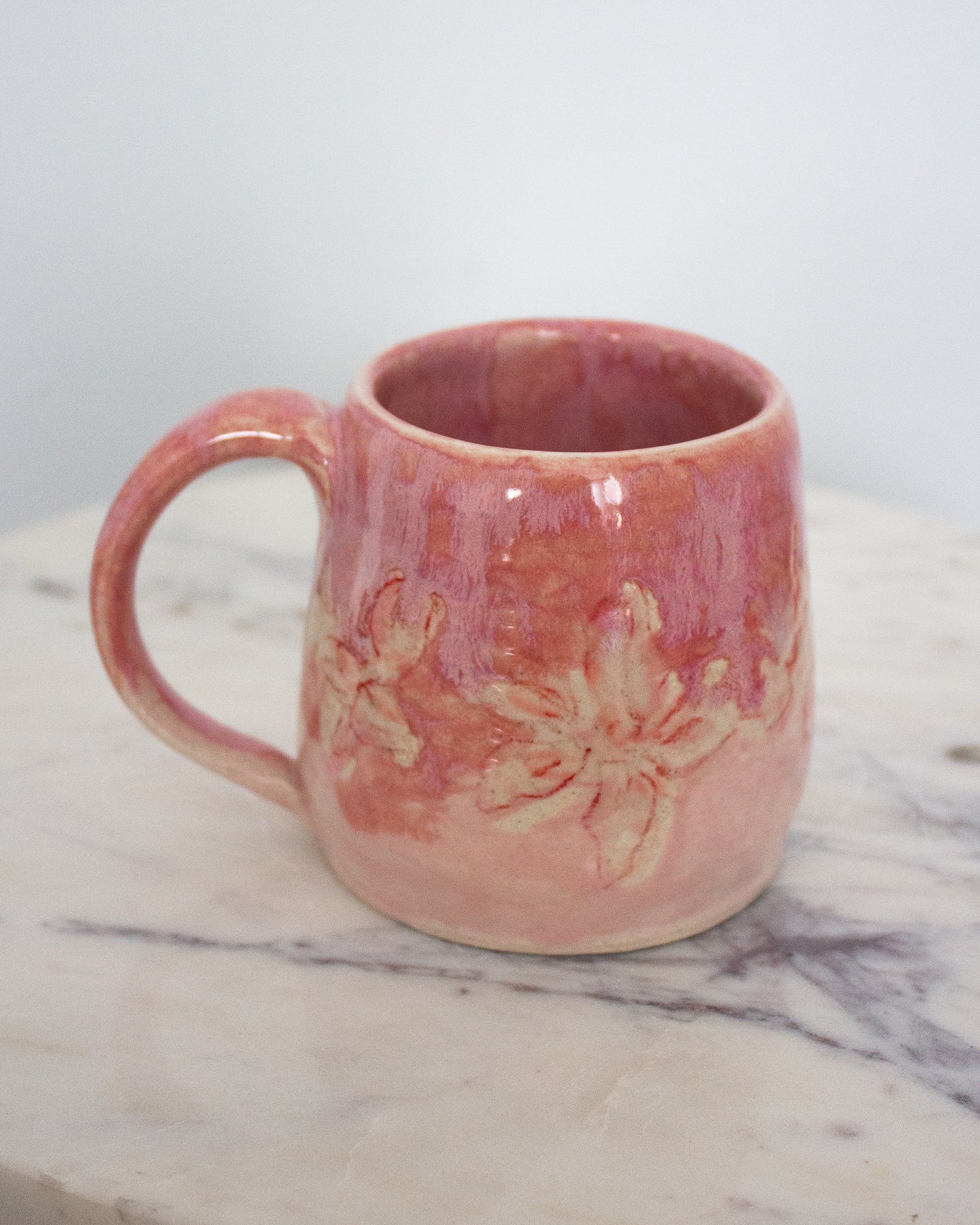 Hand Painted Pink and Red Lily Mug No. 11
