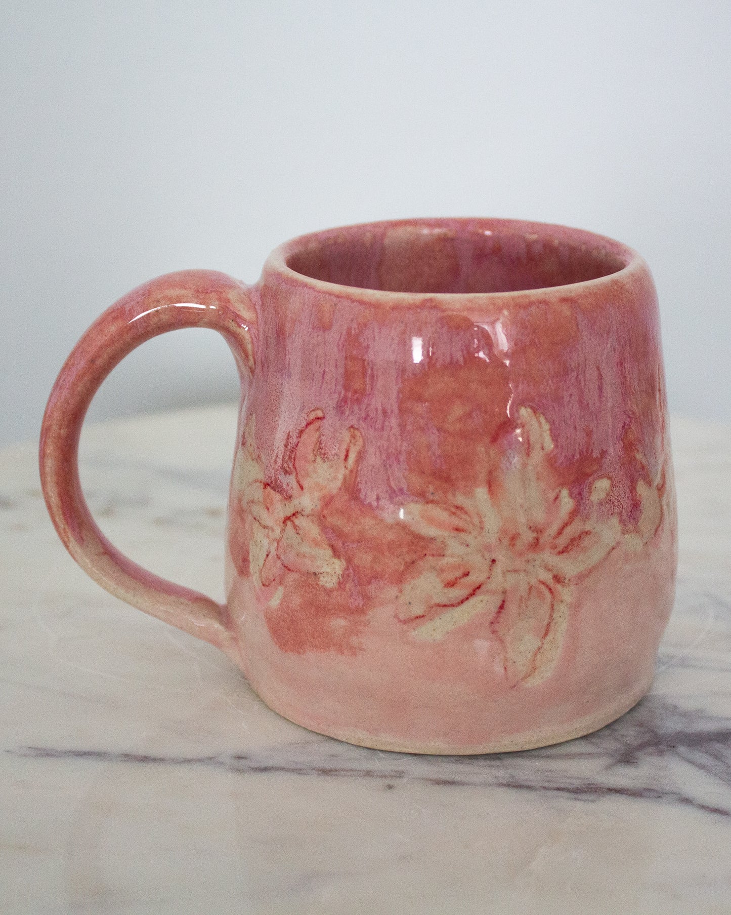Hand Painted Pink and Red Lily Mug No. 11