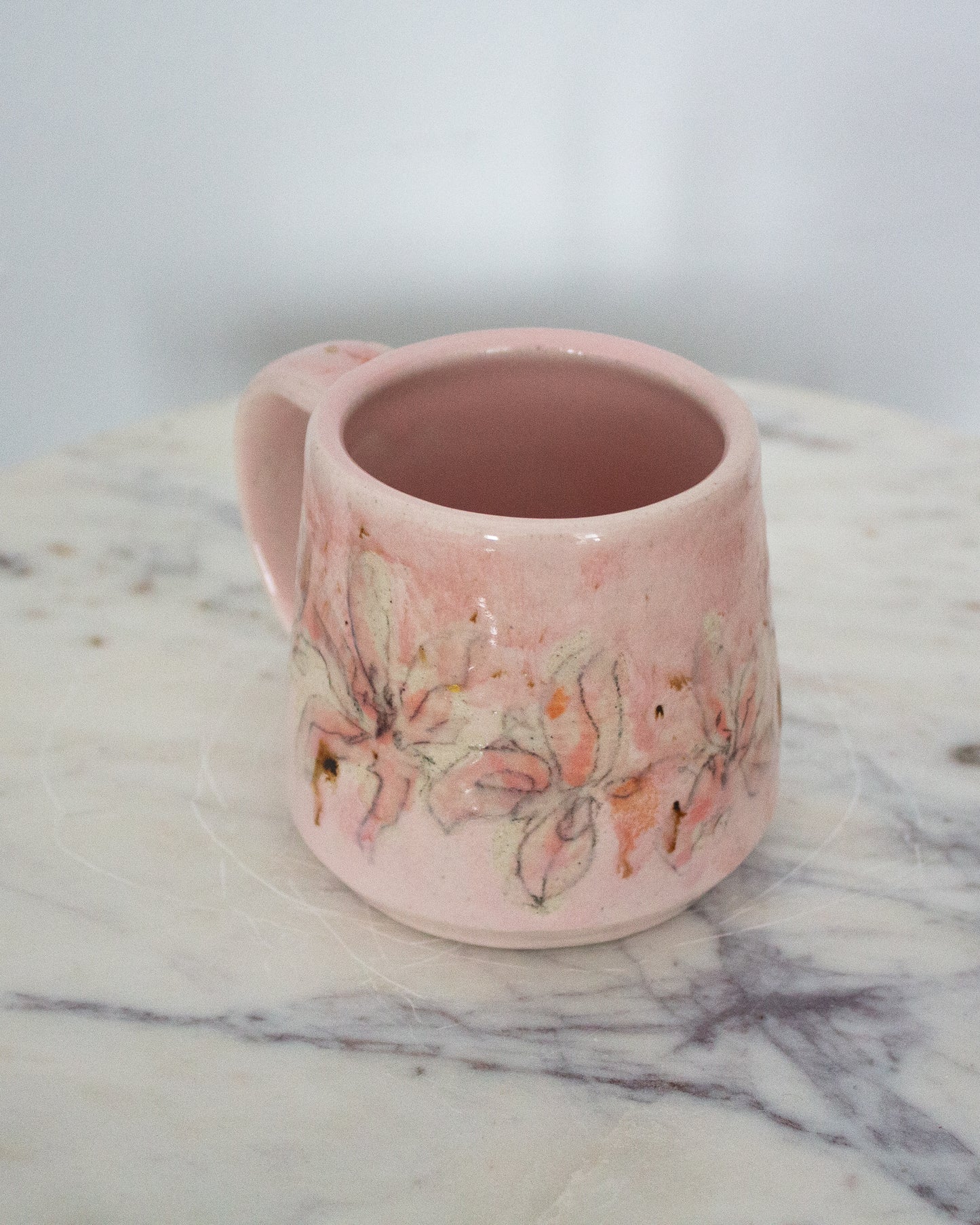 Hand Painted Small Baby Pink Lily Mug No. 12