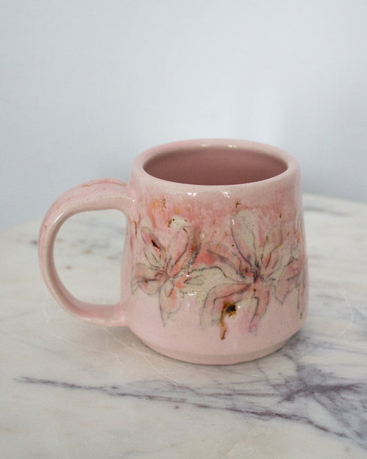 Hand Painted Small Baby Pink Lily Mug No. 12