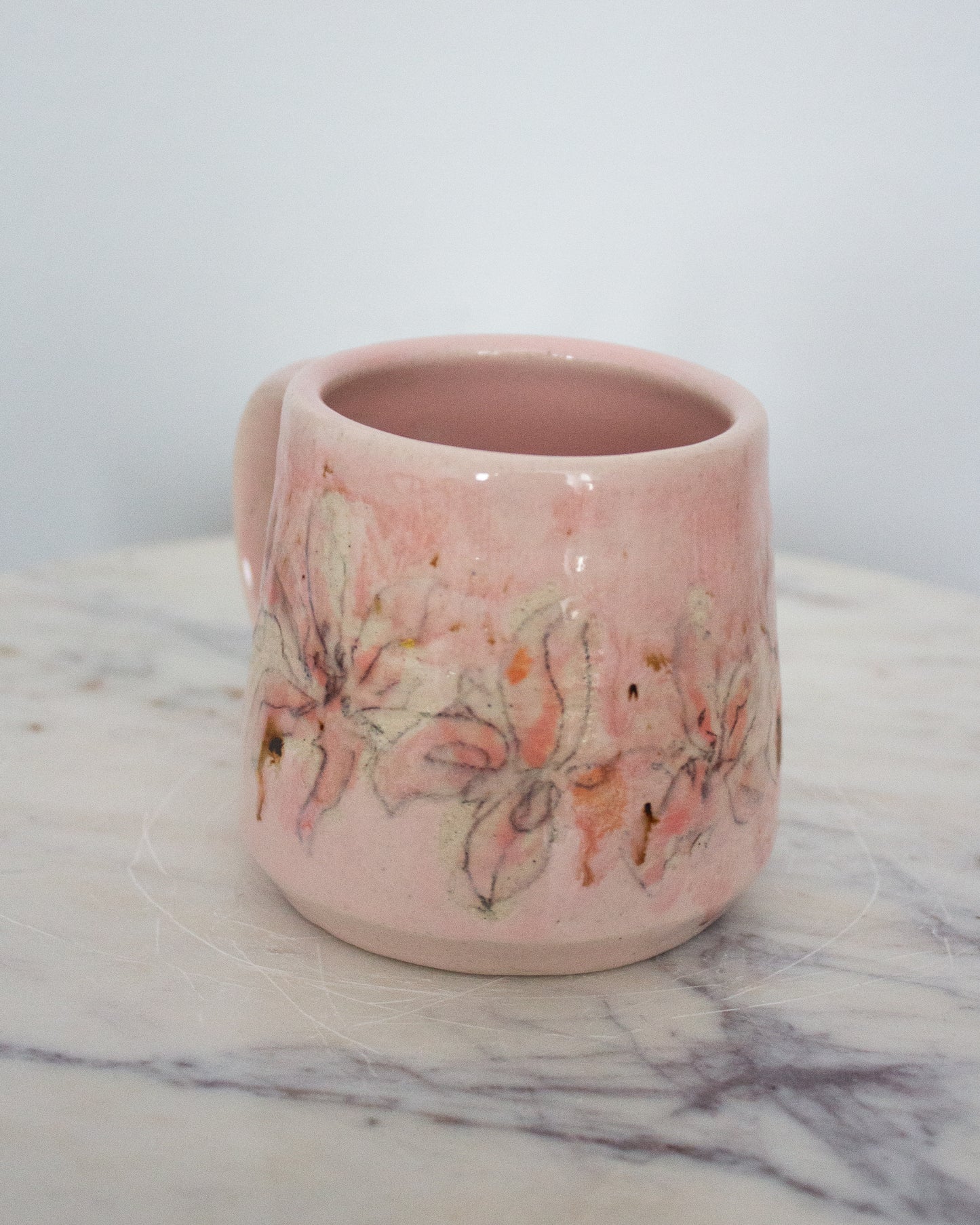 Hand Painted Small Baby Pink Lily Mug No. 12