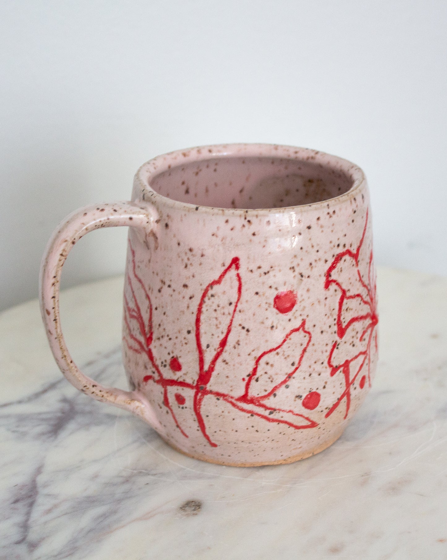 Hand Drawn Pink and Red Floral Mug No. 22