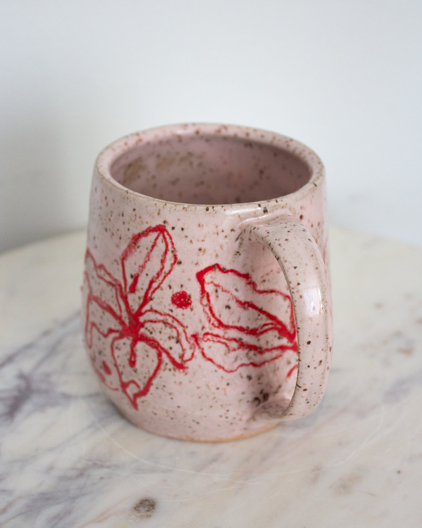 Hand Drawn Pink and Red Floral Mug No. 22