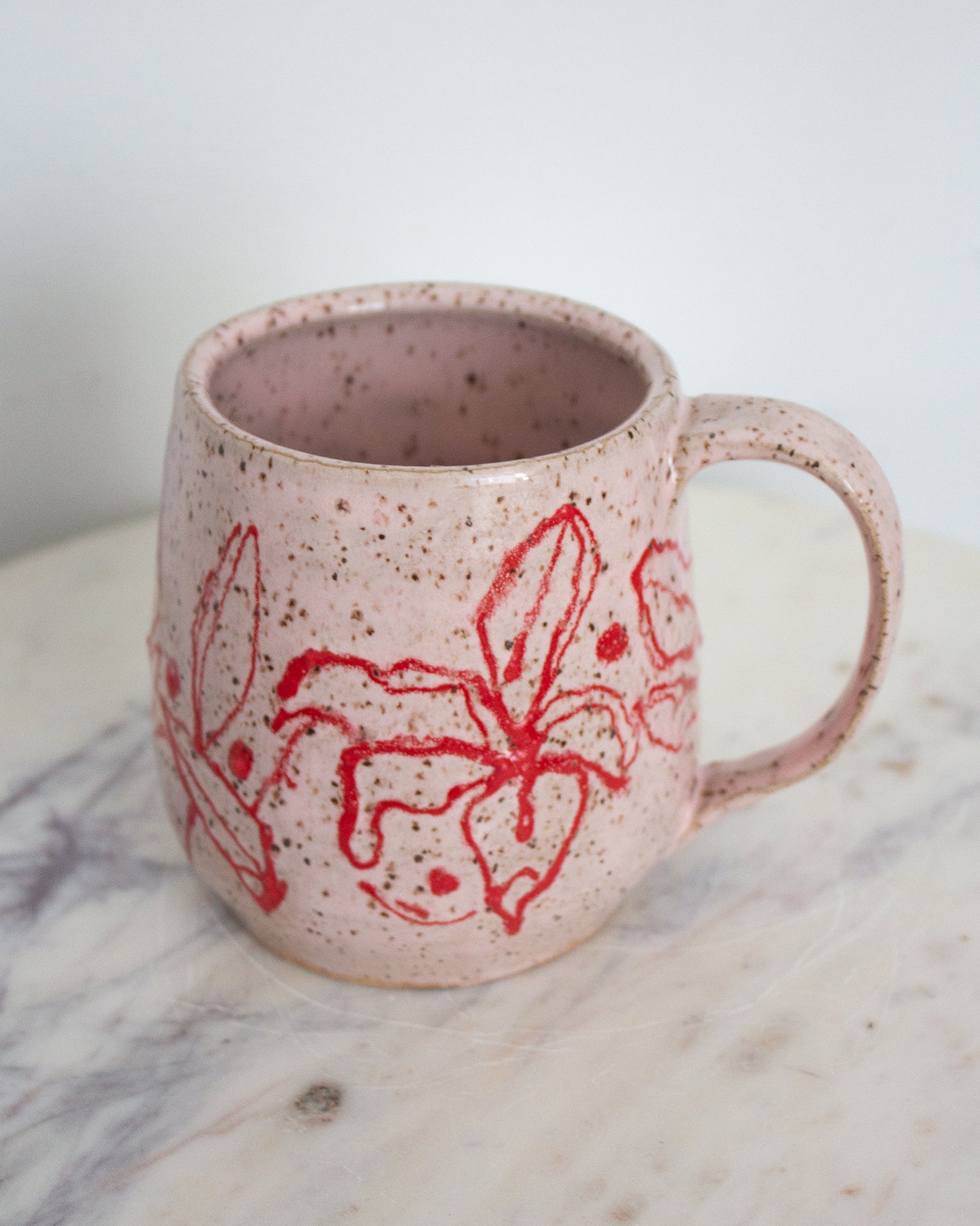 Hand Drawn Pink and Red Floral Mug No. 22
