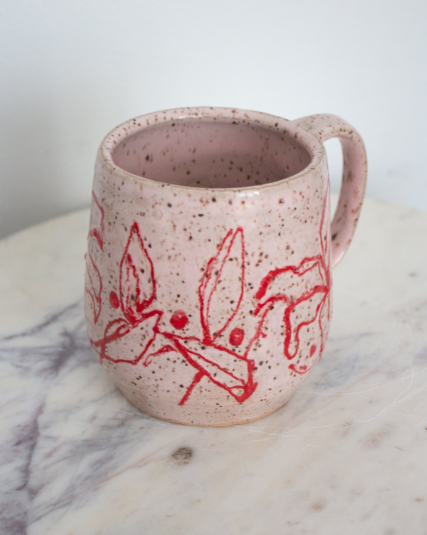 Hand Drawn Pink and Red Floral Mug No. 22