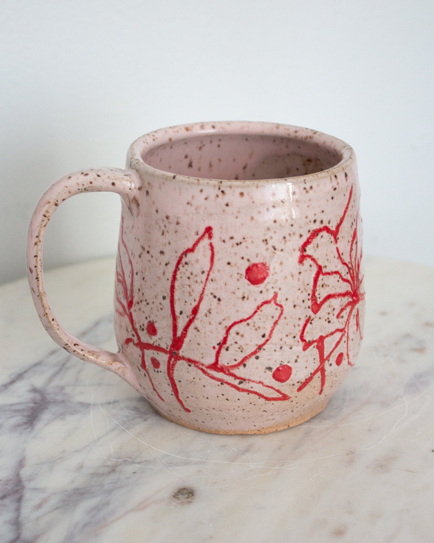 Hand Drawn Pink and Red Floral Mug No. 22