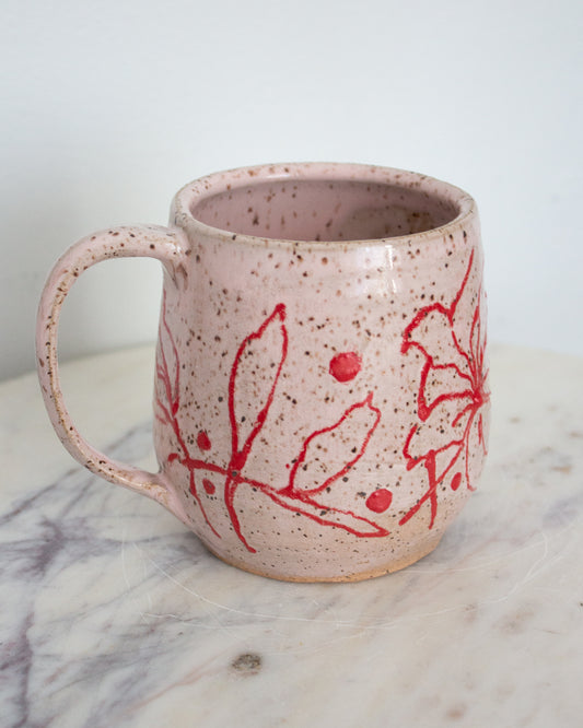 Hand Drawn Pink and Red Floral Mug No. 22